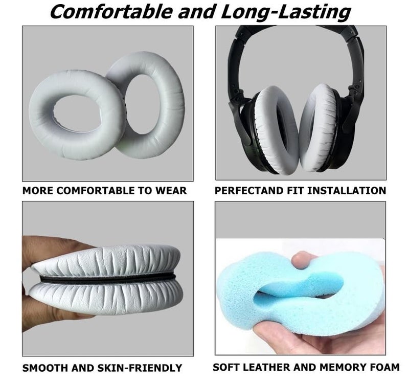 Cypher.V Headphones Replacement Ear Pads,for Bose Quietcomfort QC15 QC25 QC35 35 ii (White) - Image 2